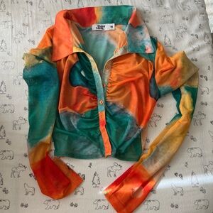 Multi color mesh crop top